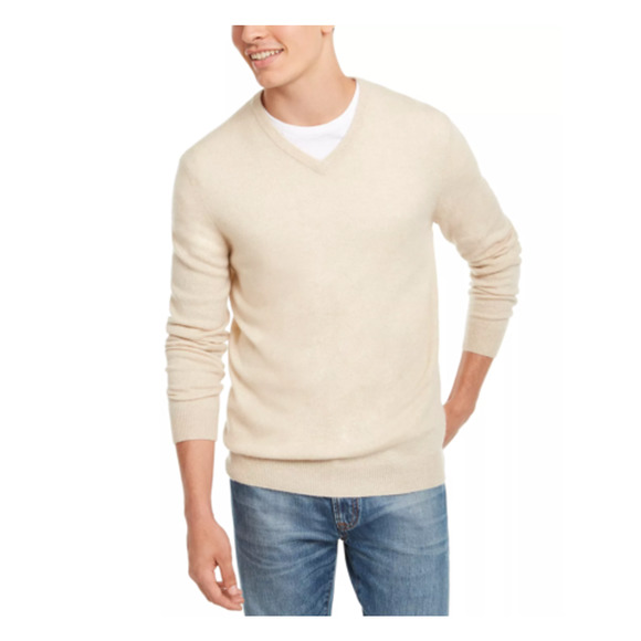 Club Room Luxury Men's V-Neck Cashmere Sweater in Oatmeal SZ XL - Picture 2 of 8